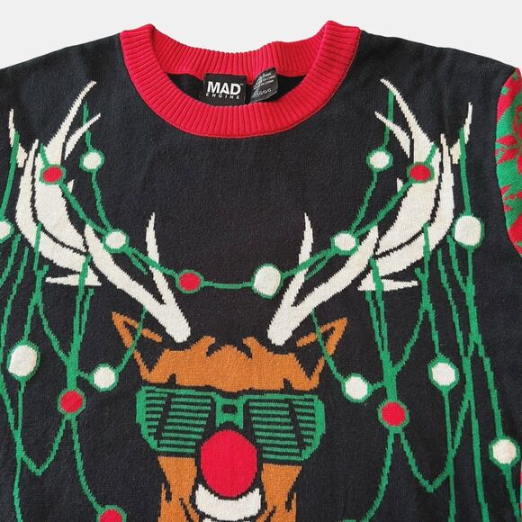 Mad Engine Rudolph Sunglass Snow Holiday Christmas Funky Sweater Size Large - Picture 6 of 14